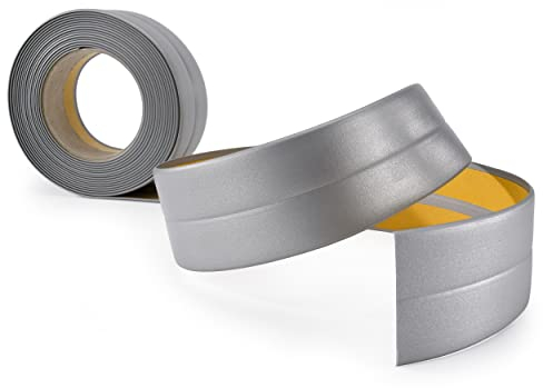 Quest Battiscopa Morbido Adesivo - 30 mm x 30 mm - Finitura Flessibile, Listello in PVC, Profilo Angolare per Cucina, Bagno, Parete, Pavimento - Decorativo, Resistente ai raggi UV (Argento, 10m)