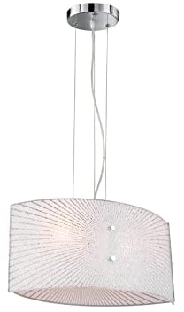 Große ovale Pendelleuchte mit Dekor Glasschirm Weiß satiniert, Breite 40cm