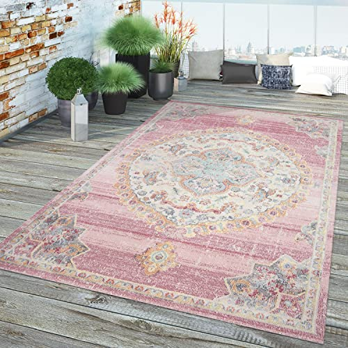 TT Home In-& Outdoor Teppich Küche Wohnzimmer Wetterfest Balkon Vintage Design Abstrakt, Farbe: Pink 2, Größe:60x100 cm