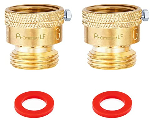 Pronese 2 Pack Lead-Free Brass 3/4 Inch MHT Hose Bibb Connector Backflow Preventer Vacuum Breaker,Check Valve For Garden Spigot RV Hose Connection,Anti-Siphon Fitting