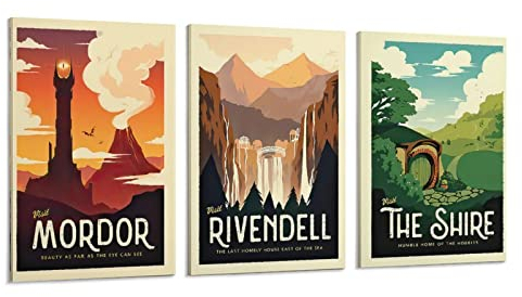 JIANGUAN Retro-Reiseposter, Motiv: Herr der Ringe, LOTR, Vintage-Poster, Leinwand, Wandkunstdrucke, Poster, Foto, Malerei, Poster, Raumdekoration, 20 x 30 cm, 3 Stück