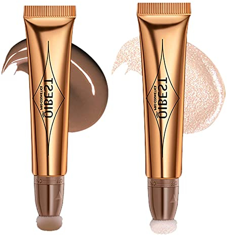 Flüssige Kontur Beauty Wand, Gesichts Highlighter und Bronze Stick mit Kissen Applicator befestigt, Schimmer lange anhaltende seidige Creme Gesicht Highlighter Bronze Make-up Stick #2PCS (01-04)