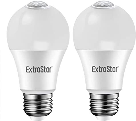 EXTRASTAR Bombilla LED con Sensor Infrarrojo E27, 12W, 1160 Lúmen, Luz Fría 6500K, Equivalente a 81W Bombilla Halógena, No Regulable, 2 Pcs