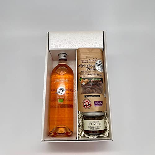 Geschenkpackung Jardinette Fruchtiger Rosé + 1 Chouchou Mandel Pralinen & Sweet Chili (100g) + 1 Tapenade schwarz (100g)