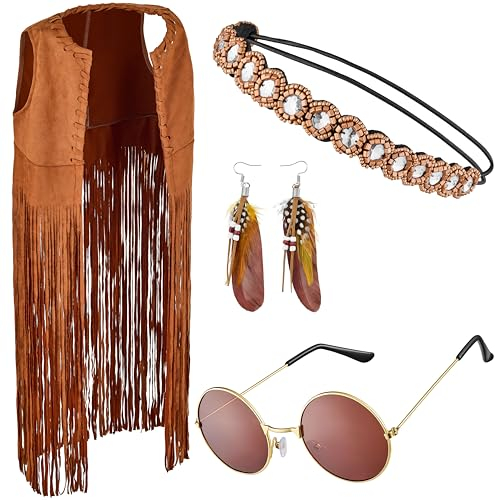 Indianerin Kostüm Set mit Haarband + Brille + Ohrringe (M)