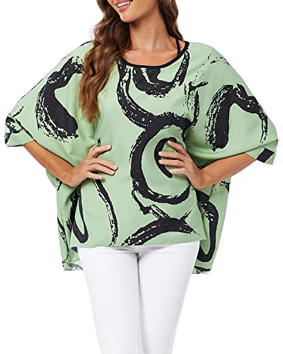 OUKIN Womens Floral Loose Batwing Sleeve Bohemian Sheer Chiffon Oversize Off Shoulder Blouse Tunic Tops