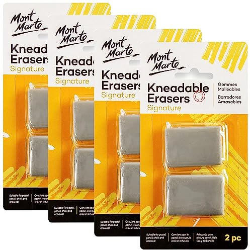 Mont Marte Knetbare Radiergummis, 2pc-4PACK, knetradiergummi, Erstellen von Highlights, Löschen oder Aufhellen von Holzkohle, Pastell, Bleistift, Kreide-Kunstwerk, ideal für knetradierer künstler