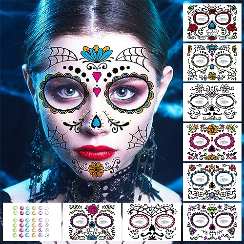 Halloween temporäre tattoo totenkopf, Sicherheit Gesicht tattoo Kinder Erwachsene Spinnennetz Make up Aufkleber für Halloween Maskerade Fasching Party