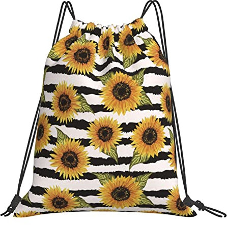 SJOAOAA Sonnenblumen-Beutel mit Kordelzug für Damen und Herren, String-Tasche, Turnbeutel, Geschenk für Yoga, Schule, Schwimmen, Strand, Sonnenblumen-Streifen 2, One size