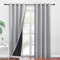 PONY DANCE Rideau Thermique - Rideau Occultant Interieurs Double Draperies à Oeillets avec Noir Doublure 100% Lumiere Bloquer Anti Froid, Largeur 140x240cm Hauteur, Gris Argenté, 2 PCs