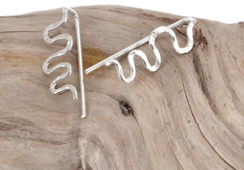 GURU SHOP Boho Ohrringe, Ear Climber, Lange Ohrstecker aus Silber - Modell 7