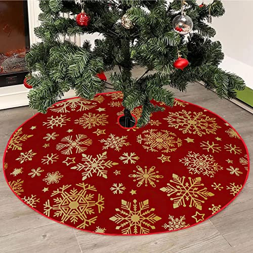 Chickwin Base Albero di Natale 120cm Gonna Albero di Natale, Peluche Tappeto Albero di Natale Rosso Decorazioni Albero di Natale, Natale Decorazioni Casa (90cm/35.4’’,Fiocco Neve Oro 1)