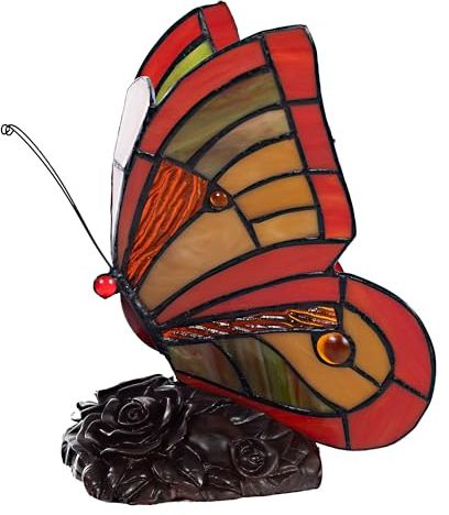 Birendy Lampe im Tiffany-Stil Figurenlampe TIFF200 Schmetterling Dekorationslampe Glaslampe Leuchte Tischlampe Tischleuchte