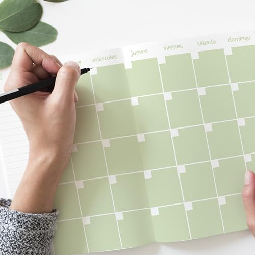 PACKLIST® Planner Mensile A5 [IN SPAGNOLO] - Taccuino Agenda con Rilegatura Cucita - Include Pianificazione Annuale, Obiettivi, Vista Mensile e Note - Agenda Sottile ed Ecologica Senza Plastica
