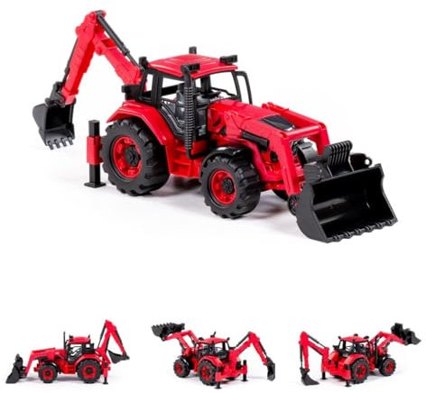 Polesie Spielzeug Radlader Bagger 91857 Frontschaufel Heckbagger Schwungantrieb, Farben:rot