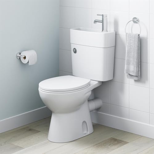 BAYSTONE 2 in 1 Toilet Basin Combo Combined Toilet & Sink, Space Saving Cloakroom Once Piece Toilet