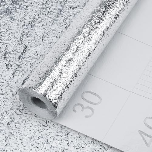 EMAGEREN Silberfolie Selbstklebend Aluminiumfolie, 40cm*10m Wasserdicht Alufolie Selbstklebend Fettbeständig Anti Schimmel Aluminium Folie Hitzebeständig Klebefolie für Aluminium für Schrank Möbel