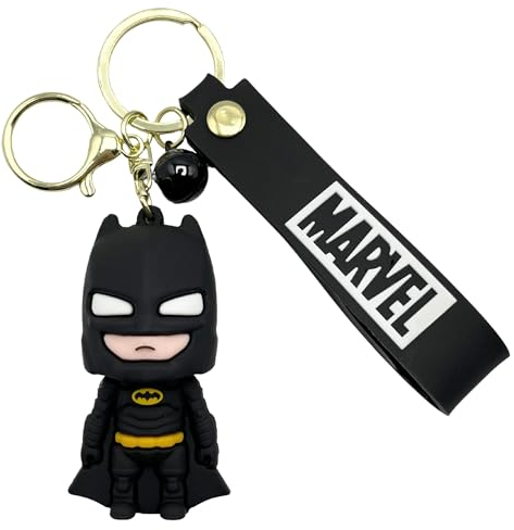 AUTOZOCO Batman Silikon-Schlüsselanhänger, Superhelden-Schlüsselanhänger, Fledermaus-Männer, Batman-Figur, 7 cm, Silikon, kompatibel mit Marvel, Schwarz