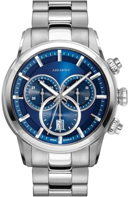 ASSARTO® - Herren Uhr (Blau/Silber) 316L Edelstahl Gehäuse & Armband - Schweizer Quarzwerk - Premium Männer Chronograph Herrenuhr & Armbanduhr (Timekeeper Collection) analog, wasserdicht