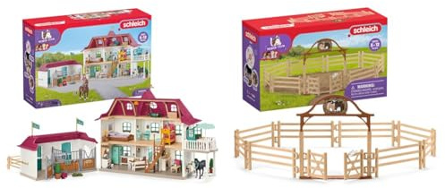 SCHLEICH 42551 Horse Club Lakeside Pferdehof, 192 Teile Spielset mit 2 Pferde Figuren & 42434 Pferdekoppel mit Eingangstor, für Kinder ab 5-12 Jahren, Horse Club - Zubehör