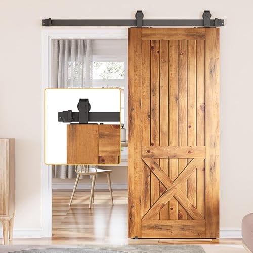 SKYSEN 200cm Schiebetür Komplettset mit BodenführungSchiebetürbeschlag für Schiebetürsystem, Langlebige Schiebetür Schiene Perfekt Raumspart Raumtrenner für 1 Innentüren, Zimmertür, Holztür