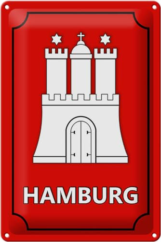 Schild Blech 20x30cm - Made in Germany - Wappen Hamburg Bundesland Metall Deko Blechschild