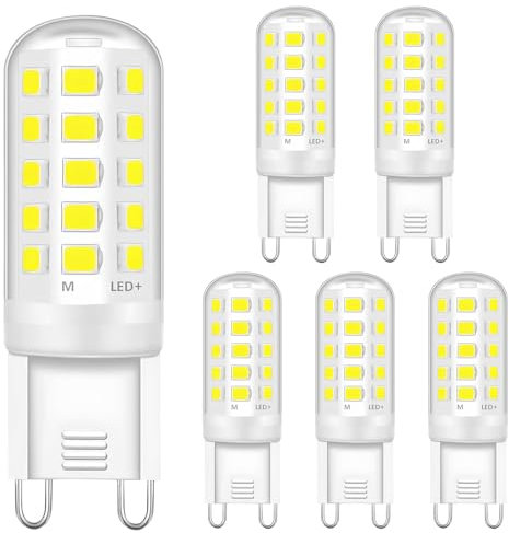 Niavakz Ampoule LED G9, 4W Ampoules Led Blanc Froid 6000K Équivalent 40W Ampoule Halogène, 400LM Ampoule G9 Led, Sans Scintillement, Non-dimmable, Ampoule G9 pour le Salon, Chambre, Cuisine, Lot de 6