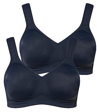 Ulla Popken Damen Mikrofaser, 2er-Pack, ohne Bügel, vorgeformte Cups BH, Nachtblau, 90B