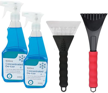 NEXCARZE 1x Soft Grip Car Ice Scraper with Extra-Wide Blade, 1x Long Handle Ice Scraper & 2x 500ml De Icer Spray for Car Window & Windscreen, Ice Scraper for Car Windscreen & DeIcer (Assorted Colors)