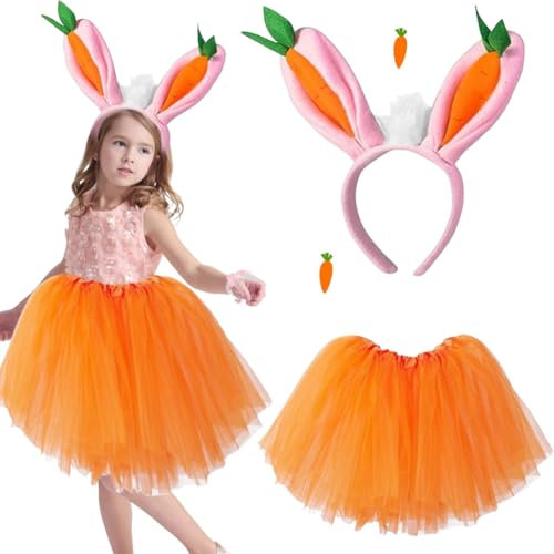 QWEPU 2 Stück Hasenkostüm Hasen Kostüm - Bunny Karotte Plüsch Haarreifen, Hase Kostüm, Osterhasen Hüte Kostüm Zubehör für Erwachsene Ostern, Cosplay, Halloween Karneval