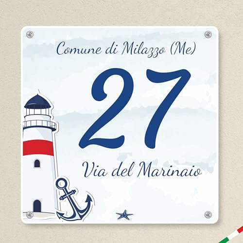 Pubblimania NUMERO CIVICO PERSONALIZZATO TEMA MARE, su alluminio composito da 3 mm con Stampa Resistente in Esterno