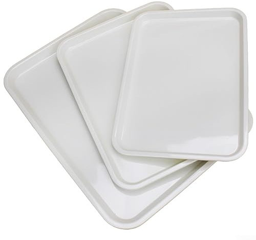 Oniissy Rectangular Serving Tray - Heat Resistant, Lightweight, Scratch Resistant, Anti Slip, Melamine, White, 32.9cm x 24.7cm