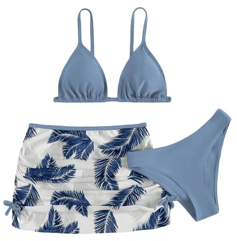 Bikini Mädchen 3 Stück Mädchen Bikini Sets Sommer Badeanzüge für Mädchen Bikini Top mit Triangel Bikinihose und Rock Rüschen Tankini Badeanzug Surfen Badebekleidung Hawaii Schwimmanzug für 6-18 Jahre