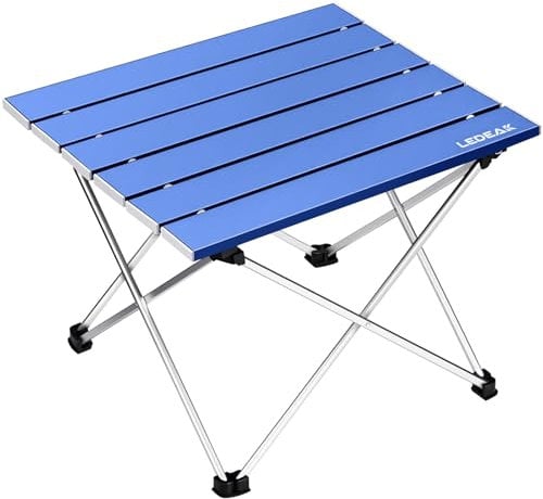 Ledeak Portable Camping Table, Lightweight Folding Table with Aluminum Table Top and Carry Bag, Easy to Carry, Perfect for Outdoor, Picnic, Cooking, Beach, Hiking, Fishing (Ocean Blue, Small)