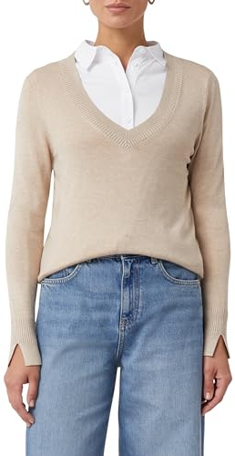 Comma Strickpullover mit V-Ausschnitt und Rippdetails