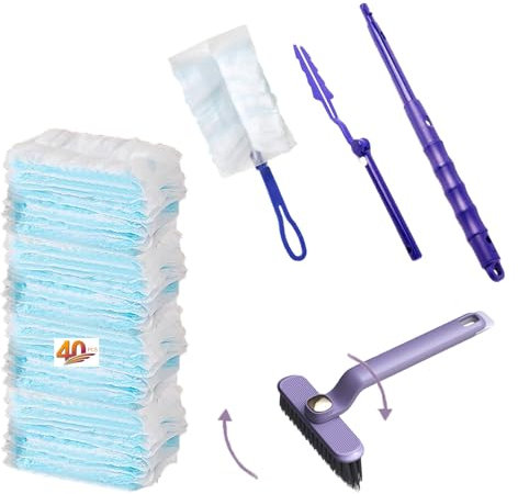 HRJZF 44 pcs Duster Refills for Swiffer Dusters, 40 Count Disposable Duster Refill Heavy Duty Dusters Refills Replacement Head 1 long-handled brush and 2 short-handled brushes, with 1 cleaning brush