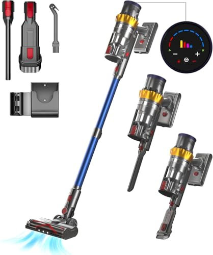 Lutranstra Akku Staubsauger, 45000Pa/550W/70Mins Staubsauger Kabellos mit Smart Display, Staubsauger mit Automatikmodus & Anti-Verhedderung-Bürste für Teppich, Hartboden und Tierhaare