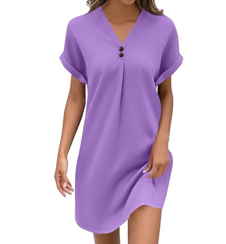 Générique Robe Longue Femme de Plage Boheme de Soirée Élegante Ete Femme Mi Longue Femmes de Travail Chic et Elegant Décontractée T-Shirt Robe Violet XL
