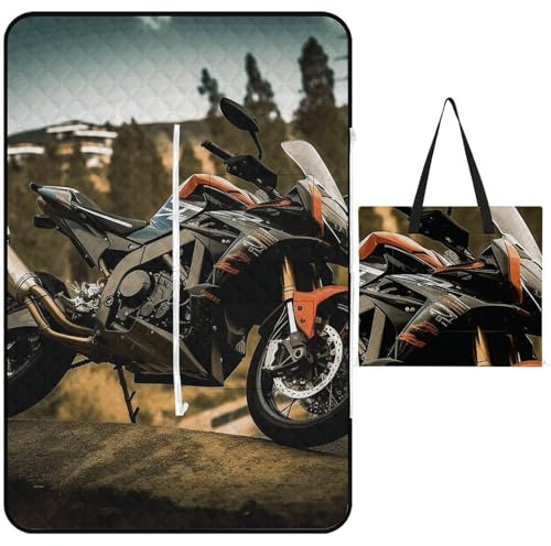 Sport-Motorrad-Picknickdecke, maschinenwaschbar, 200 cm x 200 cm, extra groß, wasserdicht und sanddicht, faltbar, kompakte Stranddecke, extra große Outdoor-Matte für Frühling und Sommer, Camping, Spor