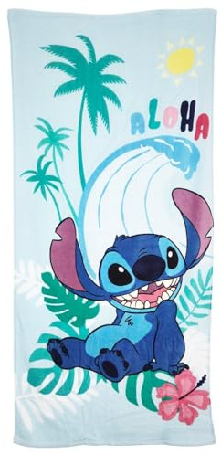 Aymax Disney Stitch Kinder Strandtuch „Aloha“ – XL 70x140 cm aus 100% Baumwolle Badetuch