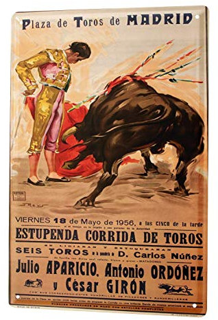 Yelacecca Placa de metal Gira Mundial Madrid Corrida De Toros Torero Cartel Letrero Vintage Cartel de hojalata 7.8 x 11.8 pulgadas (largo x ancho)