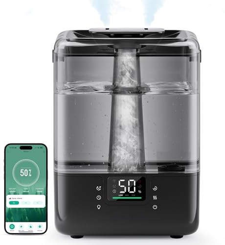 MERONTE Smart Humidifiers for Bedroom, Large Room, Home, 6 Liter, Top Fill Humidifier with Essential Oil Diffuser, Smart App and Voice Control, for