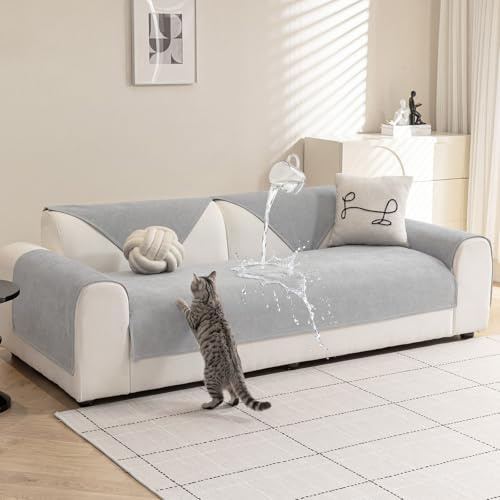 Warmstar Sofa Überzug Wasserdicht Chenille Couch Überzug,Kratzfest Hund Katze Sofabezug,Sofaschoner Rutschfester Sofa Cover 2 3 4 Sitzer für U Form L Form Sektionssofa (Hellgrau, 90 * 160cm)
