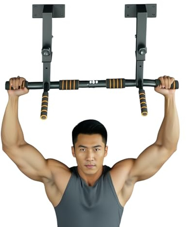 Gr8 Home Ceiling Wall Joist Mounted Pull Up Bar Heavy Duty Adjustable Height Non Slip Grips Home Gym Push Chin Ups Strength Training Fitness Exercise Workout Equipment