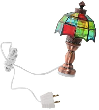 Mikinona Puppenhaus Miniatur Schreibtischlampe Retro LED Tischleuchte Bunte Vintage Beleuchtung für Puppenstube Dekoration ohne Batterie Einfache Montage Warmes Licht für Miniaturräume