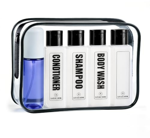 GearTrust 100ml Travel Bottles for Toiletries, Clear Cabin Bag 5-Pack | Clear 100ml travel bottles for cabin bag. Leakproof empty squeeze & spray containers for airport security toiletries.