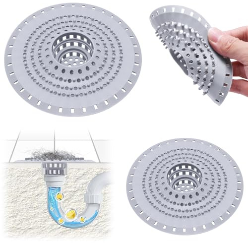 Pack of 2 Silicone Drain Strainers, Shower Universal Hair Catcher Shower for Bathtubs, Flexible Strainer for 3.7 cm to 4.5 cm Drains, Hair Strainer Shower for Kitchen, Shower, Sink