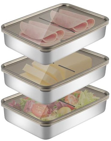 3 Stück Kühlschrank Organizer, Edelstahl Behälter 316, Frischhaltedosen Mit Deckel Groß, Aufbewahrungsbox Kühlschrank, Kühl schrank Organizer, Fridge Organizer Für Käse Fleisch Gemüse (3 Stück)