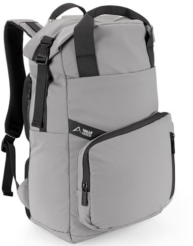 Valle Verde Rucksack MADRID 21L Grau Rolltop Reiserucksack Tagesrucksack mit Laptopfach Für Damen und Herren 56 x 29 x 13 cm Wasserabweisender Oberstoff Gepolstert