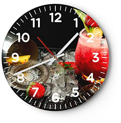 Modern Wanduhr Alkohol Aperitif Cocktail getränk 40x40cm Rund Groß Wand Uhr Glas Analog Zimmeruhren Küche Büro Wohnzimmer Glasuhr Wall Clock Dekoration Design Wanddekoration Küchenuhr C4AR40x40-2257